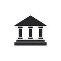 Bank icon. University black sign. Historic building with columns silhouette symbol.